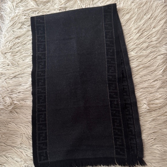 Fendi Accessories - Black Patterned FENDI F Scarf